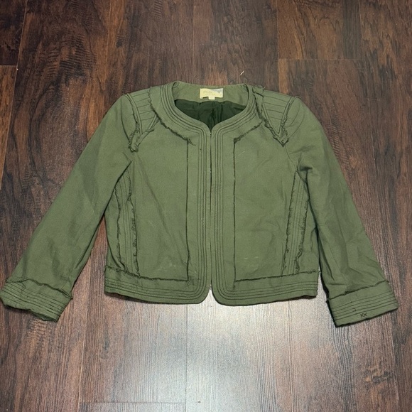 Elizabeth and James Anthropologie Military Green Lightweight Cropped Jacket 8 - Picture 13 of 16